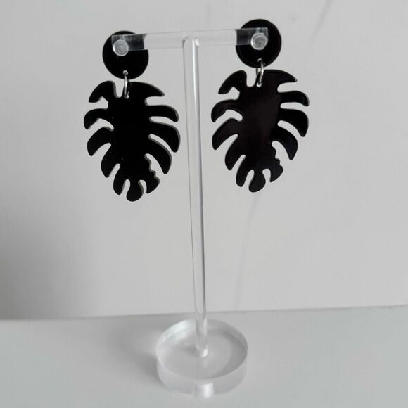Green Palm Leaf Monsters 2” Drop Earrings - Picture 3 of 4